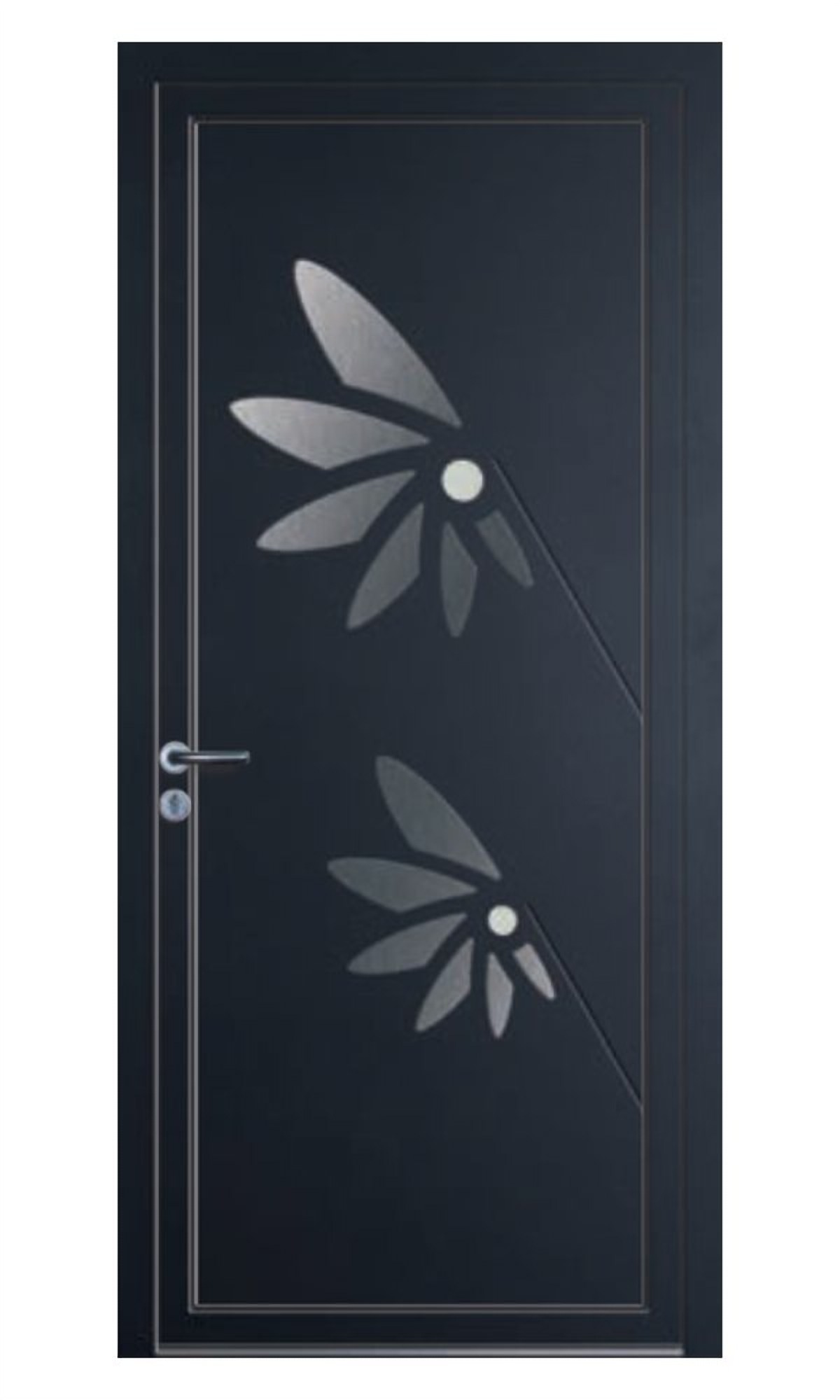 Porte d'entrée Flora — Insert inox, rainurage et vitrage dépoli