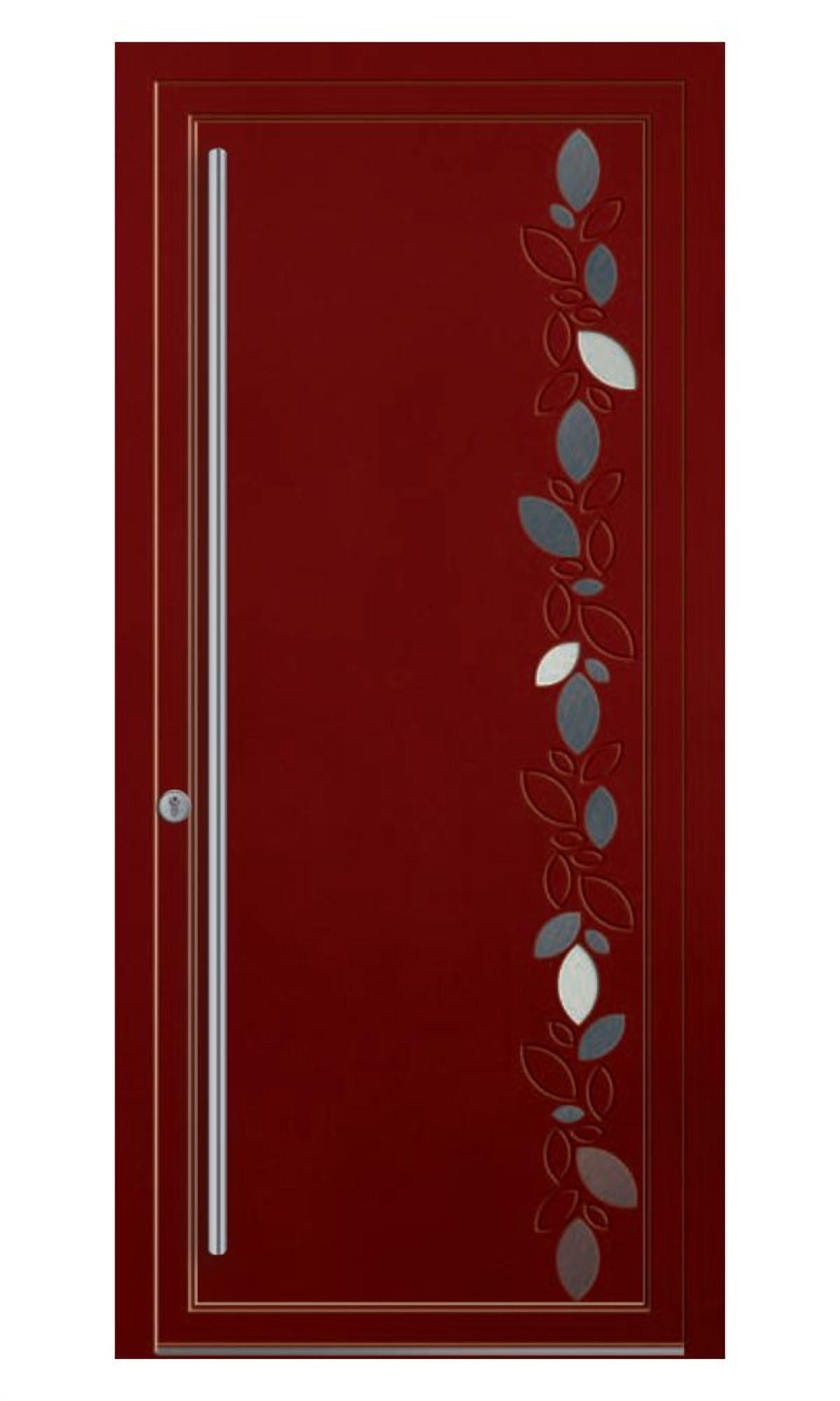 Porte d'entrée Jil — Insert inox, rainurage et vitrage dépoli · Accessoire WE 7 (option)