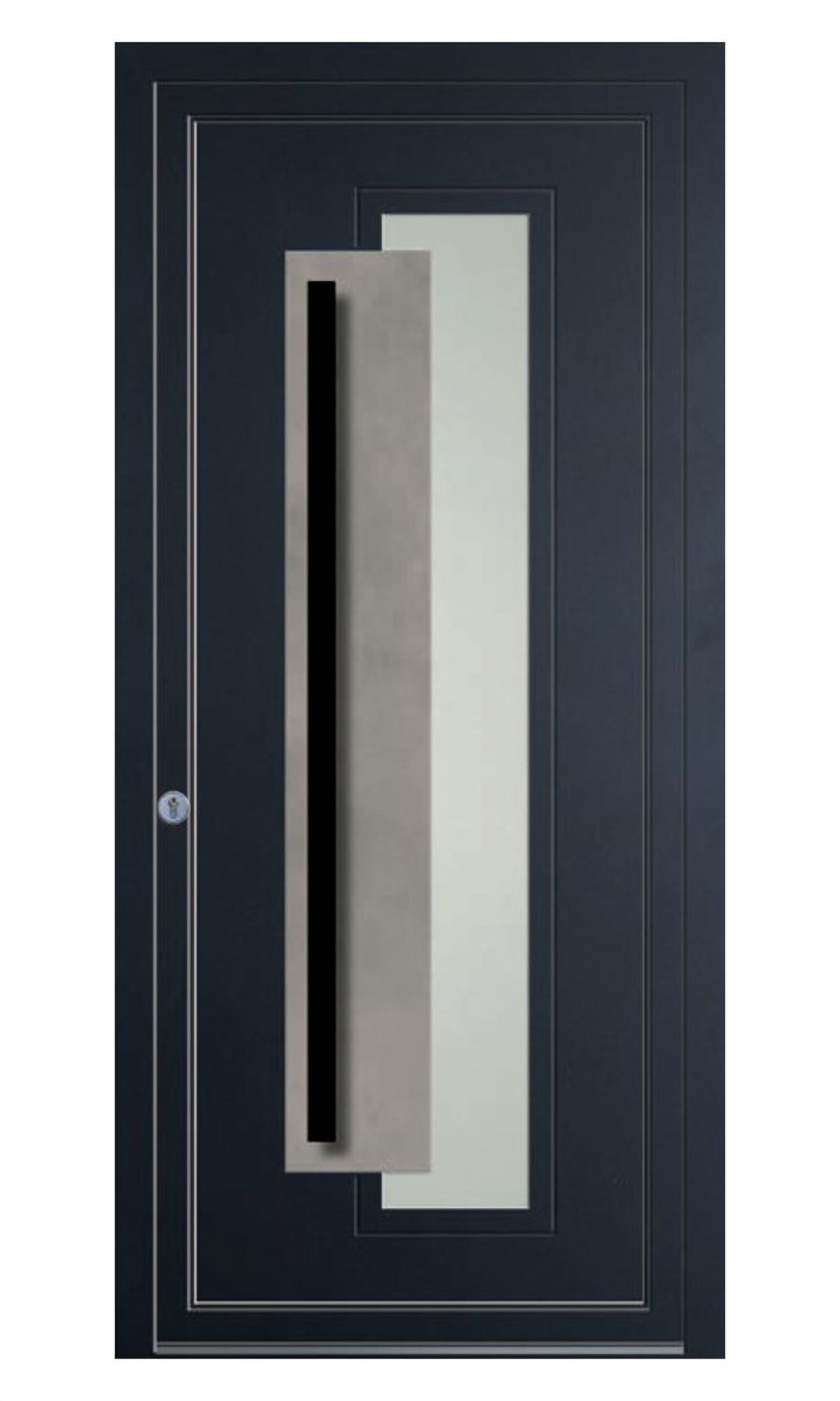 Porte d'entrée Pharell — Insert céramique béton, · rainurage et vitrage dépoli · Accessoire  SG-500 (option)