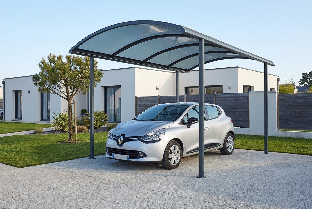 Carport à toit cintré avec citadine
