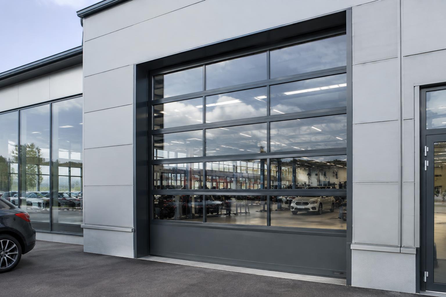 Visuel d'inspiration : porte sectionnelle aluminium vitrée sur atelier automobile