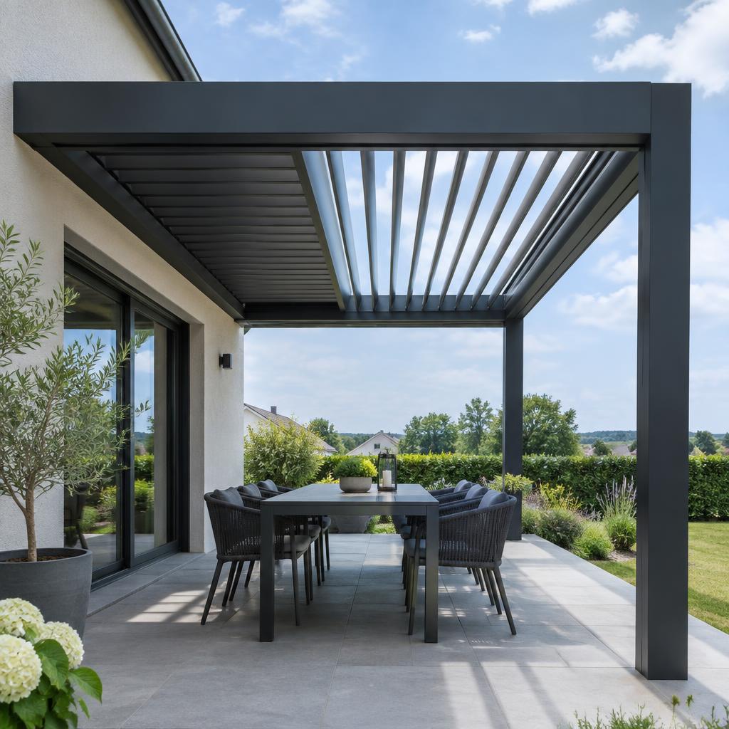 Inspiration de pergola bioclimatique rétractable anthracite