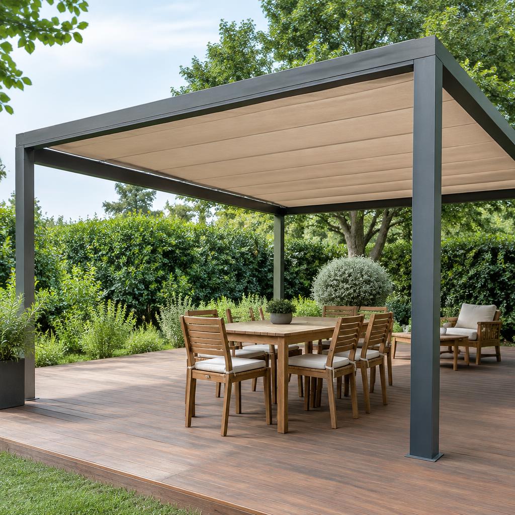 Inspiration de pergola à toile motorisée sur une terrasse en bois