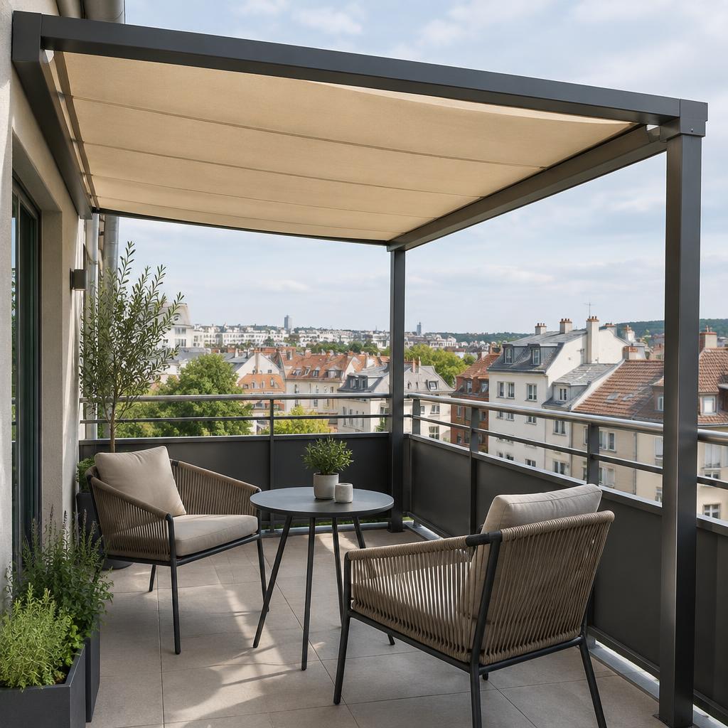 Inspiration de pergola à toile sable sur un balcon