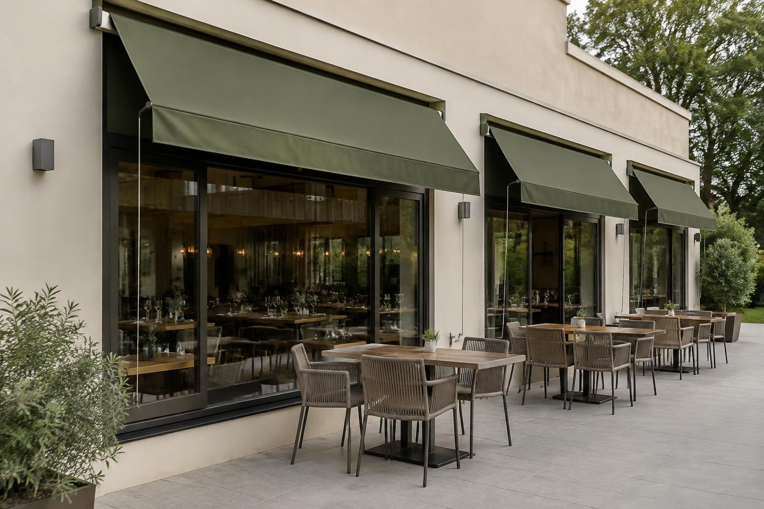 Inspiration de bannettes vert olive sur la terrasse d'un restaurant