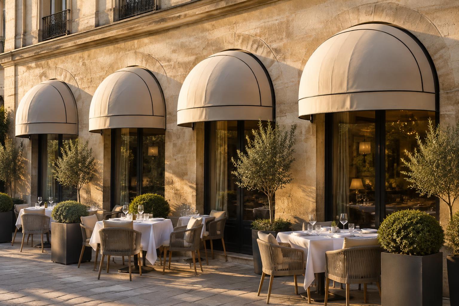 Inspiration de stores corbeilles sable sur un restaurant en pierre
