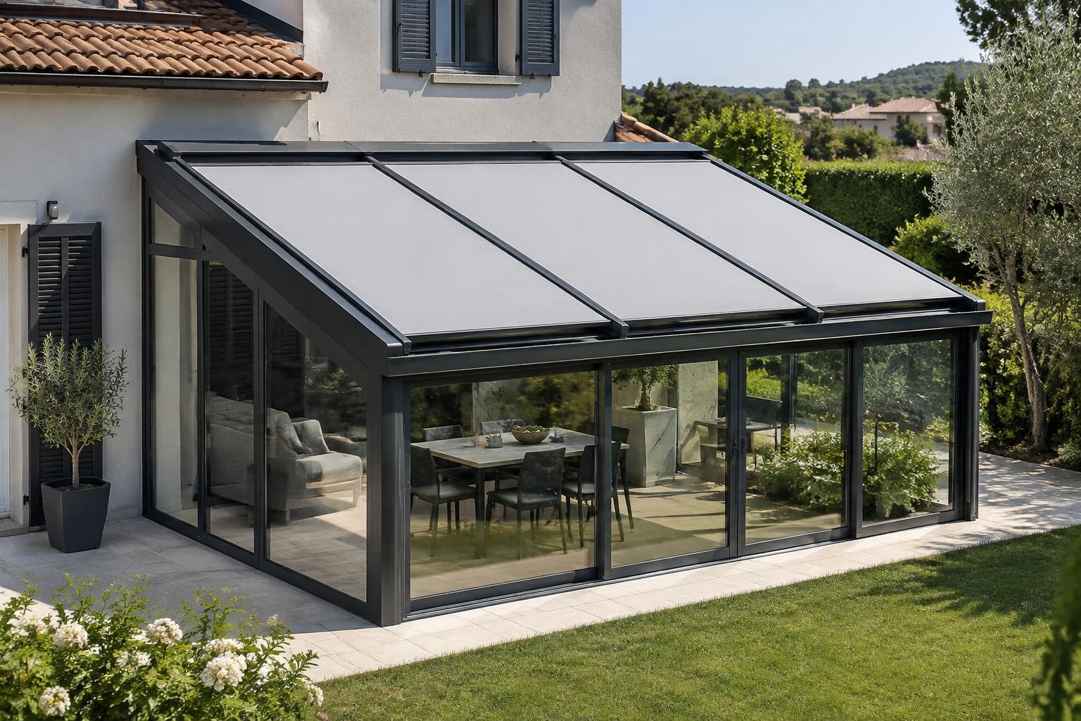 Inspiration de stores extérieurs sur une toiture de véranda