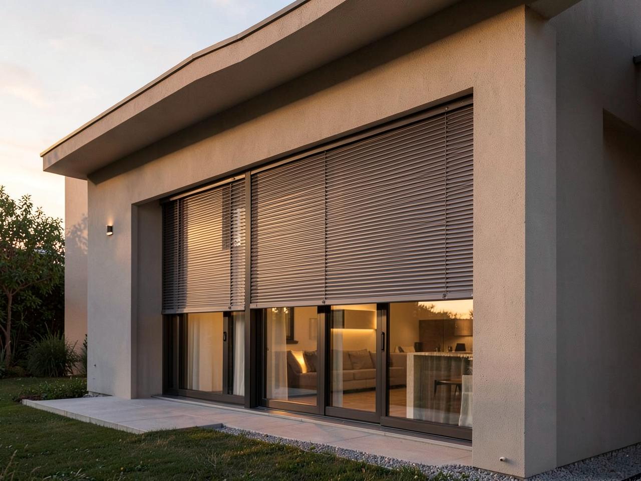 Volets roulants contemporains sur les baies vitrées d’une maison
