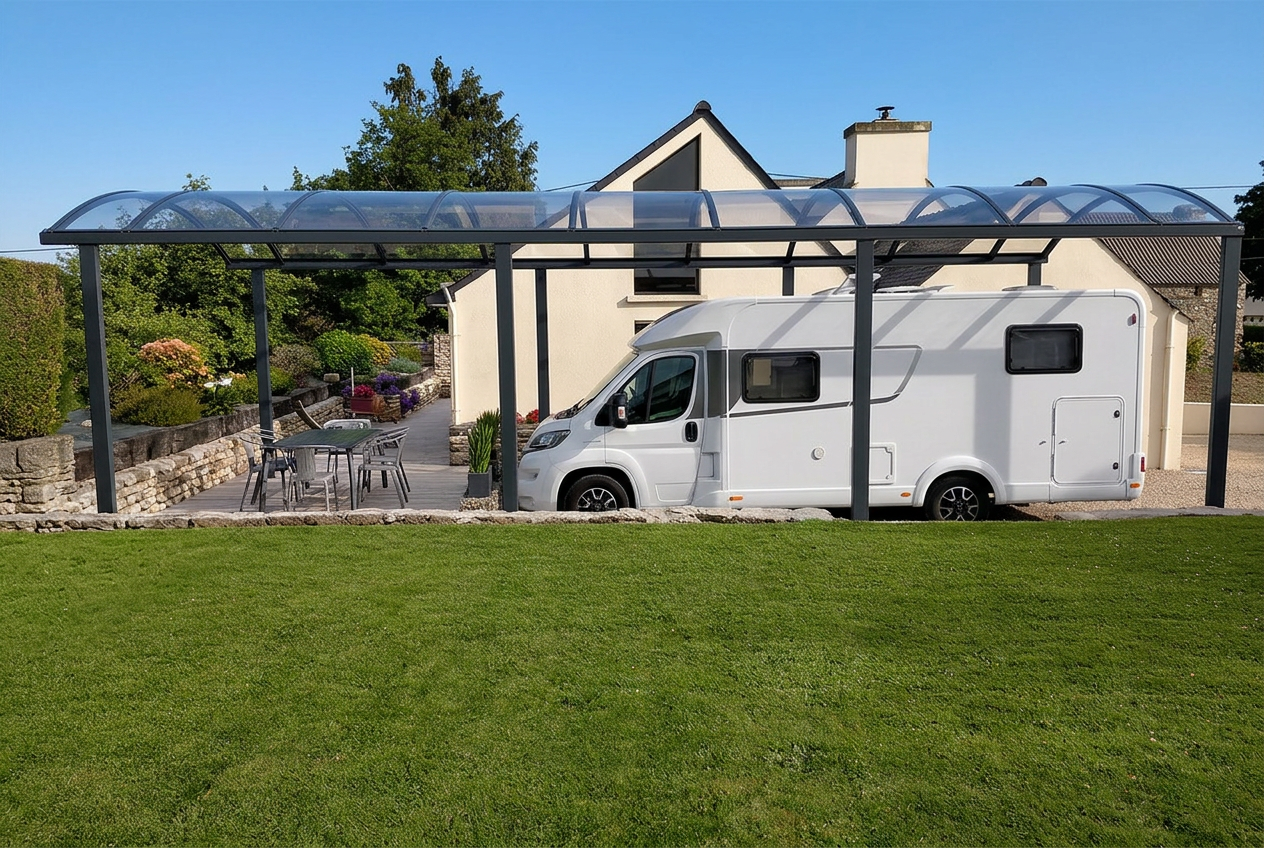 Carport cintré XL avec camping-car